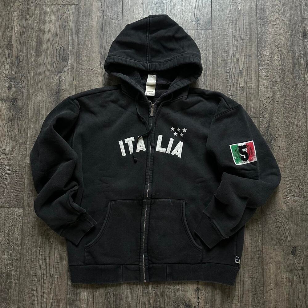 Vintage Y2K Black Faded HEAVY COTTON Italy Zip Up Hoodie Sweatshirt